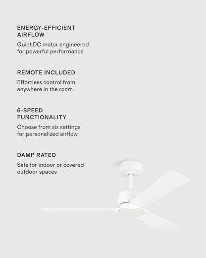 Minimalist Wood Blade Ceiling Fan - 44" / White