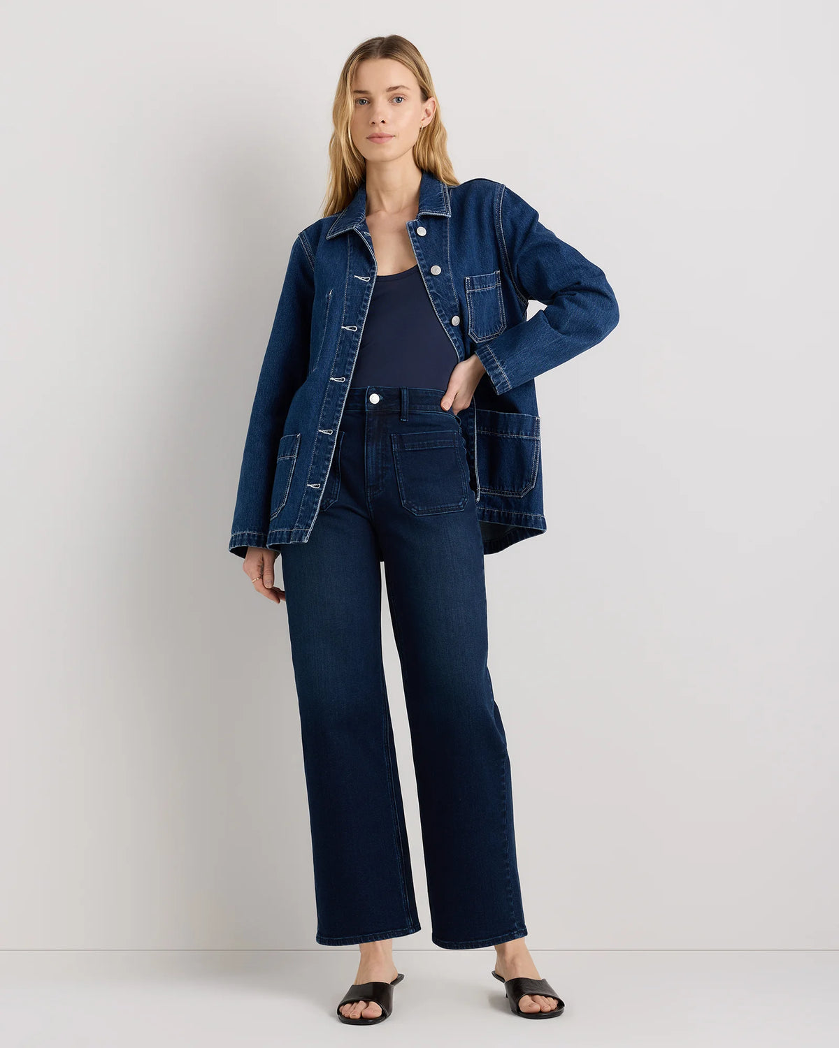 Bella Stretch Patch Pocket Wide Leg Jeans - 24 / Deep Sea Blue