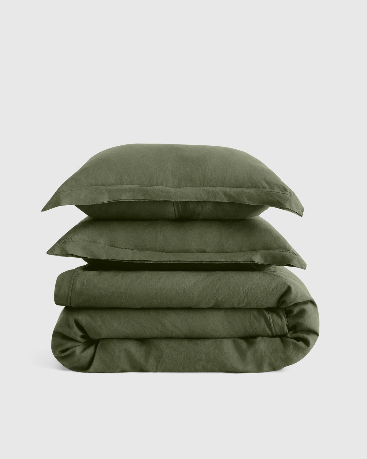 European Linen Double Flange Duvet Cover Set - Twin / Dusty Olive