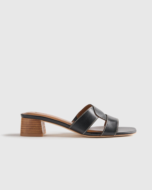 Italian Leather 35mm Wood Block Heel Mule - 5 / Black
