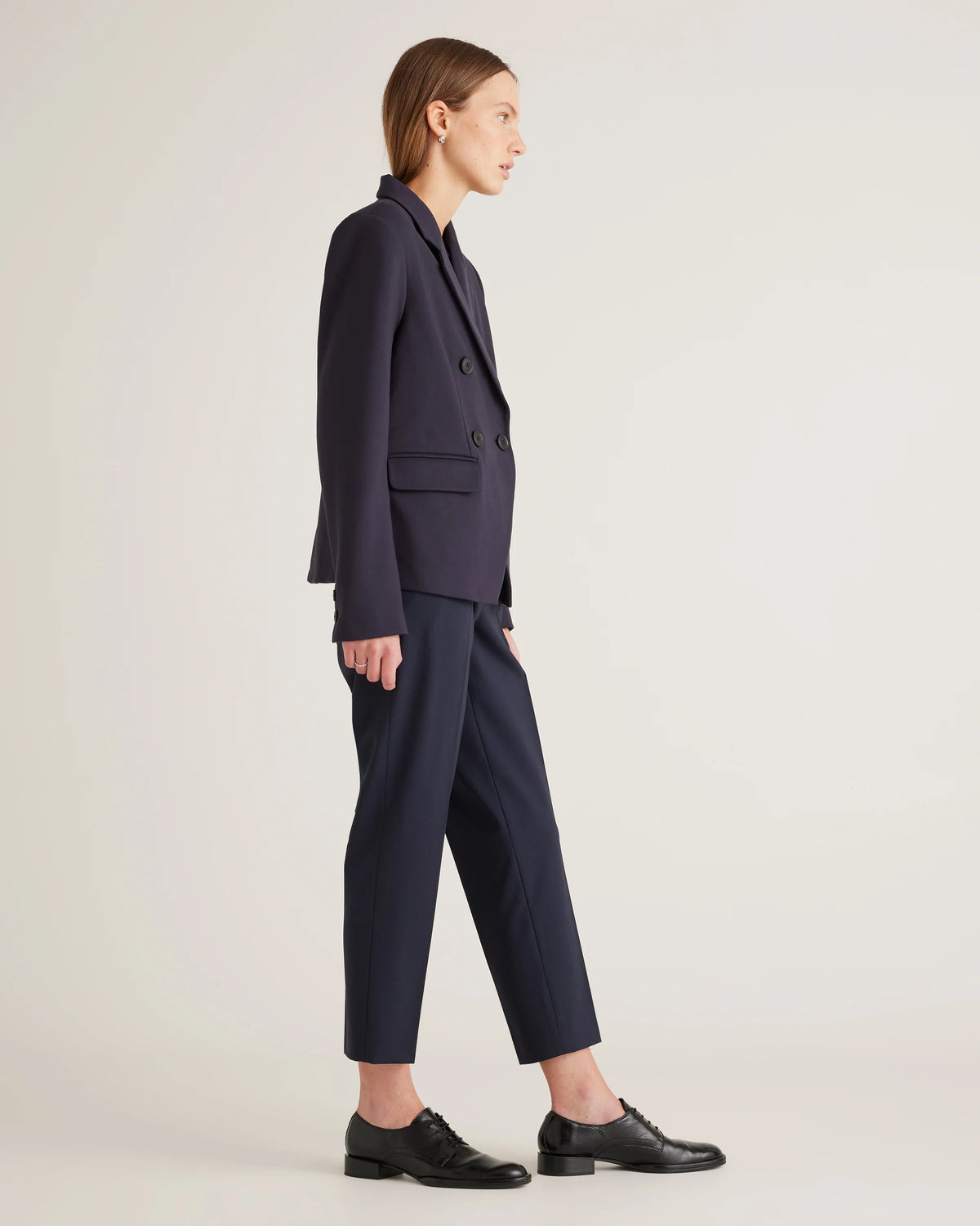Ultra-Stretch Ponte Double-Breasted Blazer - XS / Charcoal