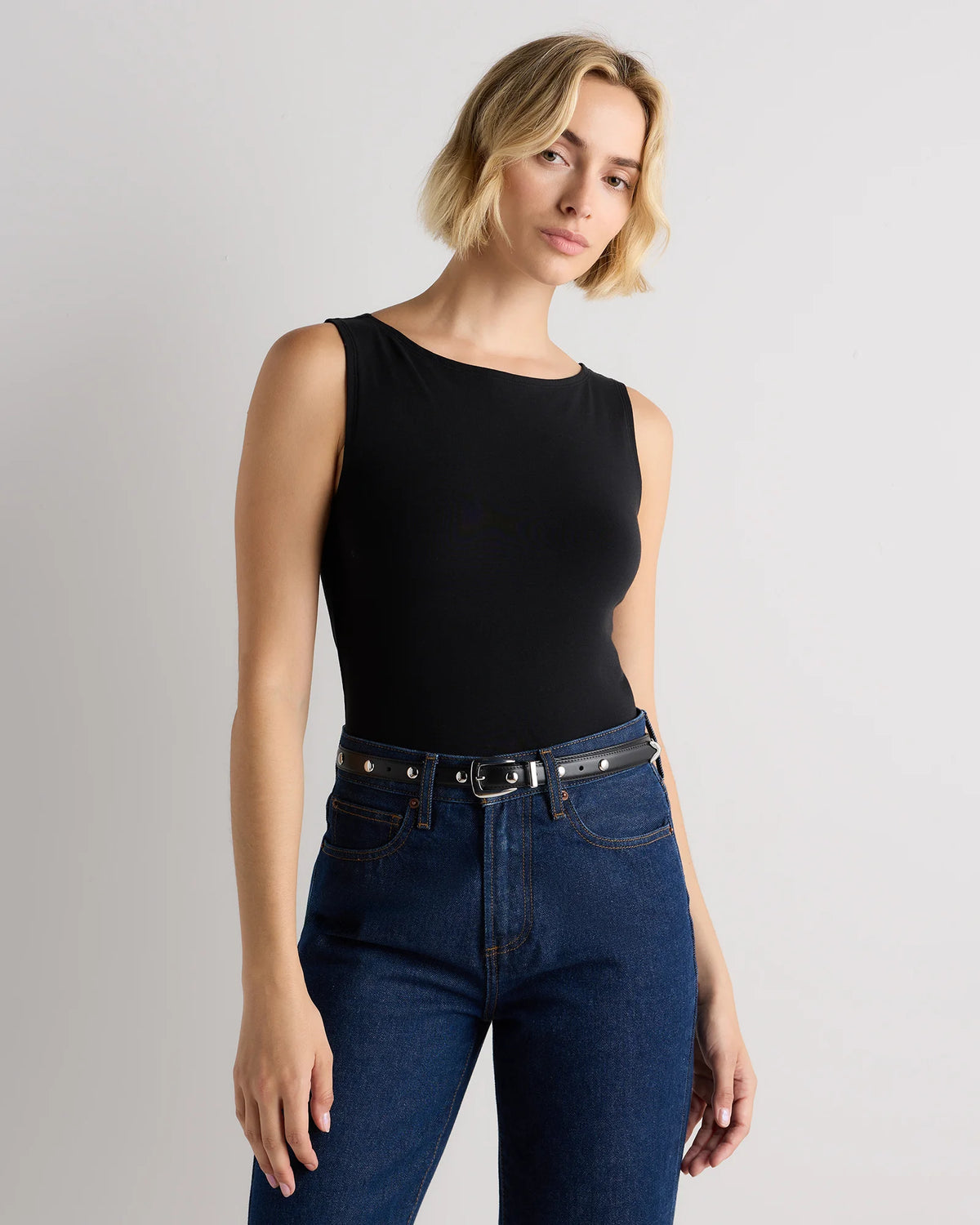Alyssa European Leather Studded Skinny Belt - XS / Black/Silver