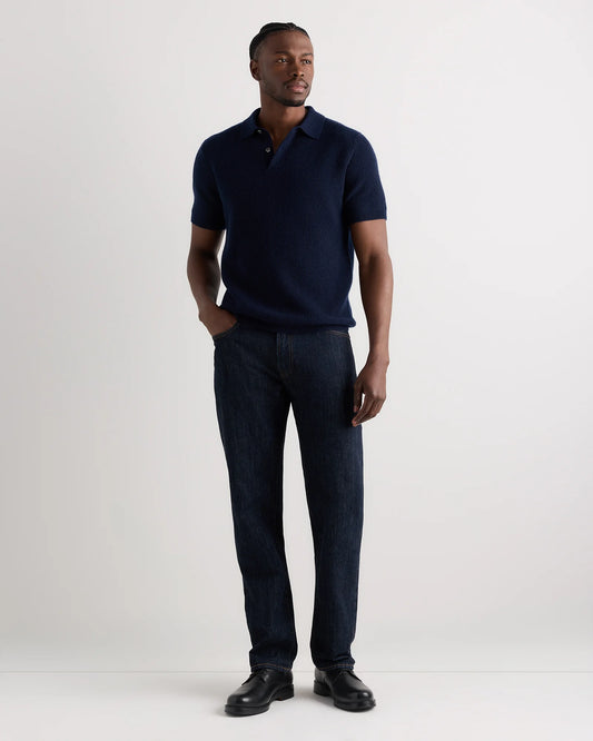 Mongolian Cashmere Waffle Short Sleeve Polo Sweater - S / True Navy
