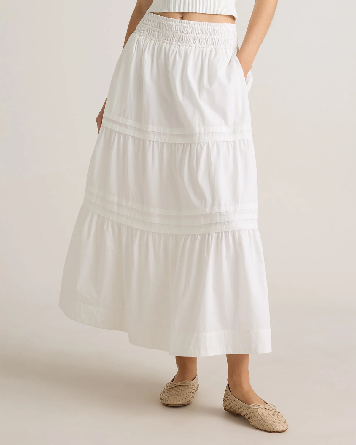100% Organic Cotton Poplin Tiered Maxi Skirt - XS / Black