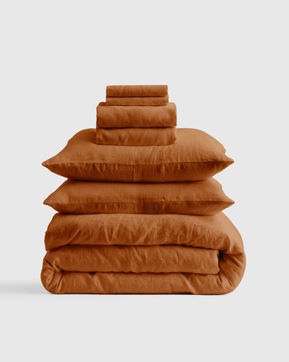 European Linen Deluxe Bedding Bundle - Twin / Willowleaf/White Stripe