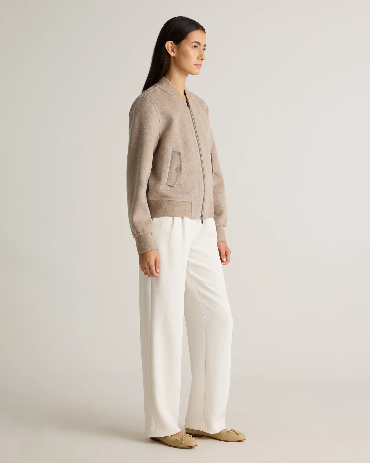 Double-Faced Merino Wool Bomber Jacket - XS / Black
