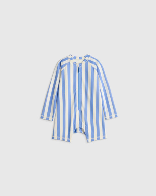 Long Sleeve Zip-Up Rash Guard One-Piece - 2T / Peri Beach Stripe