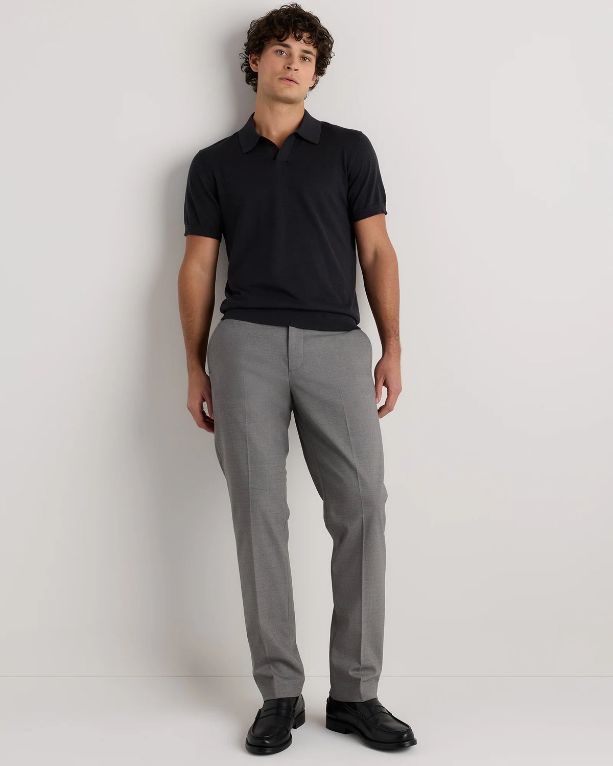 Cotton-Silk Johnny Collar Polo - S / Speckled Beige