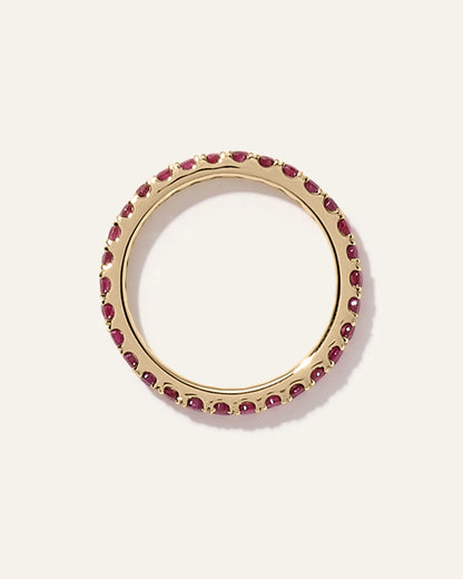 14K Gold Gemstone Pave Eternity Band - 5 / Lab Created Emerald