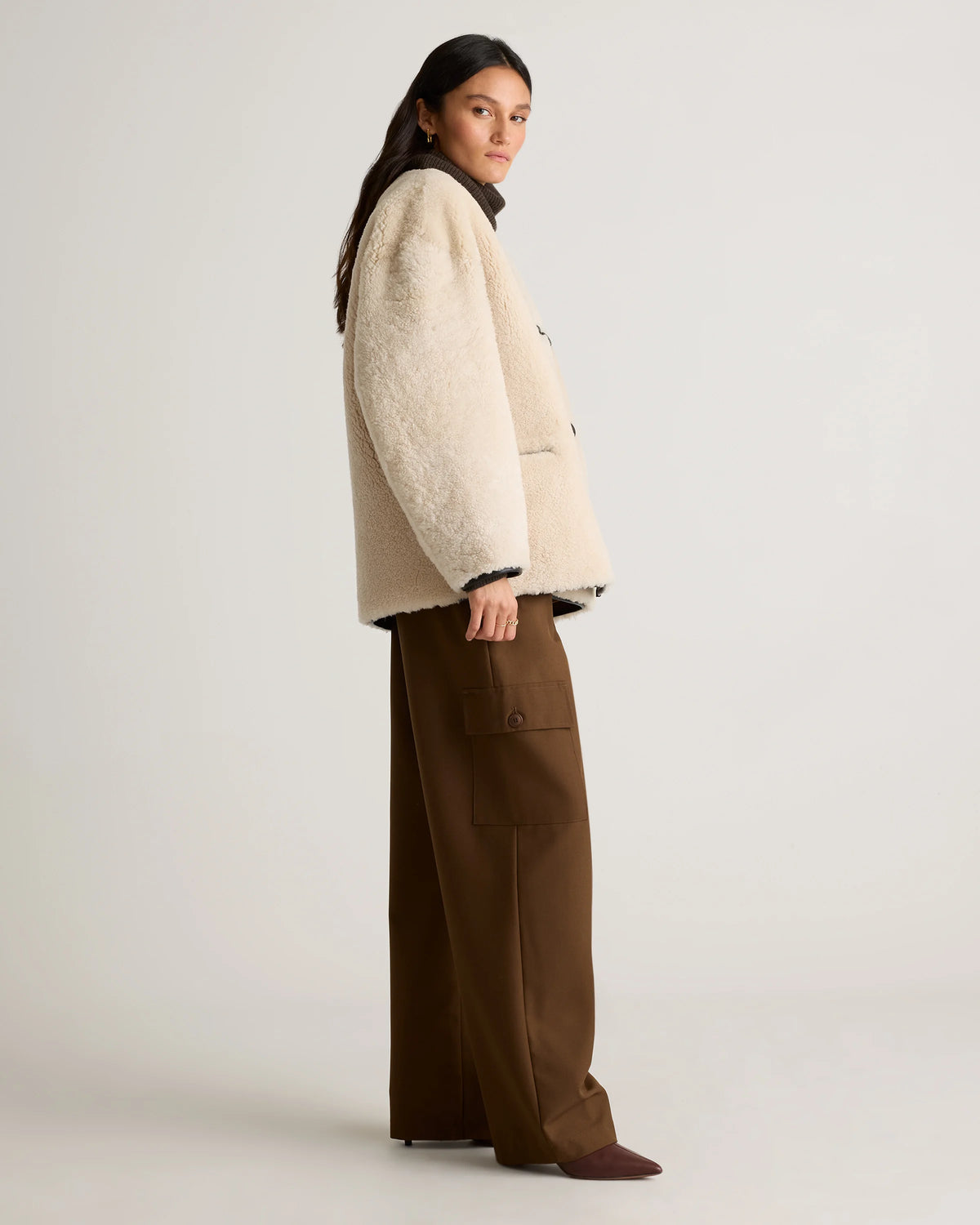 100% Shearling Duffle Jacket - XS / Cream Shearling