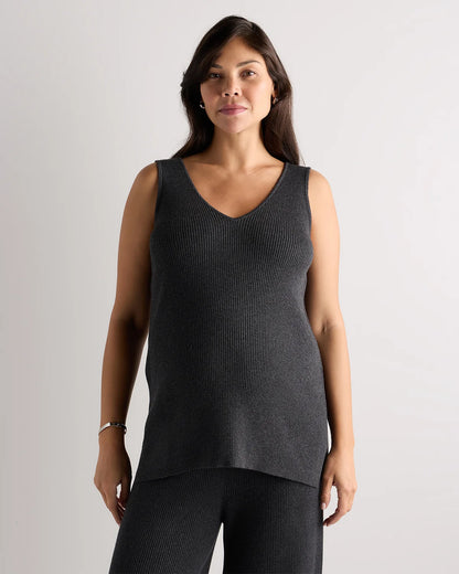 Cotton Cashmere Maternity and Nursing V-Neck Tank - XS / Mocha Heather