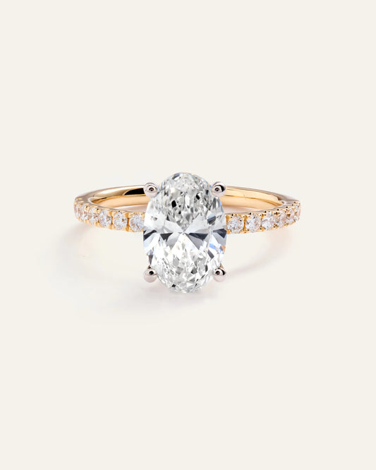 Lab Grown Diamond Oval Petite Pave Engagement Ring - 2ct - 4 / Yellow Gold