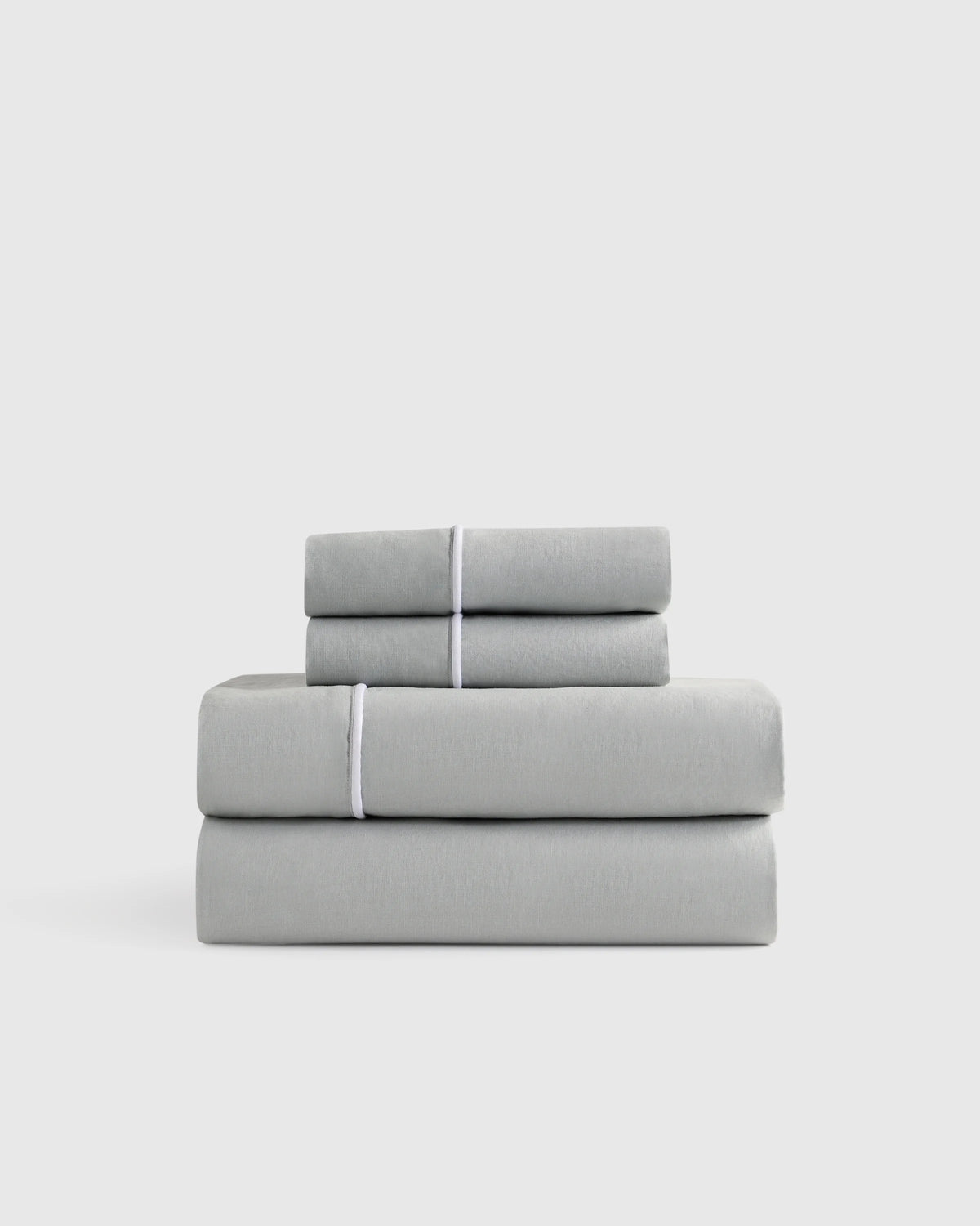 European Linen Piped Sheet Set - Twin / White/Cherry