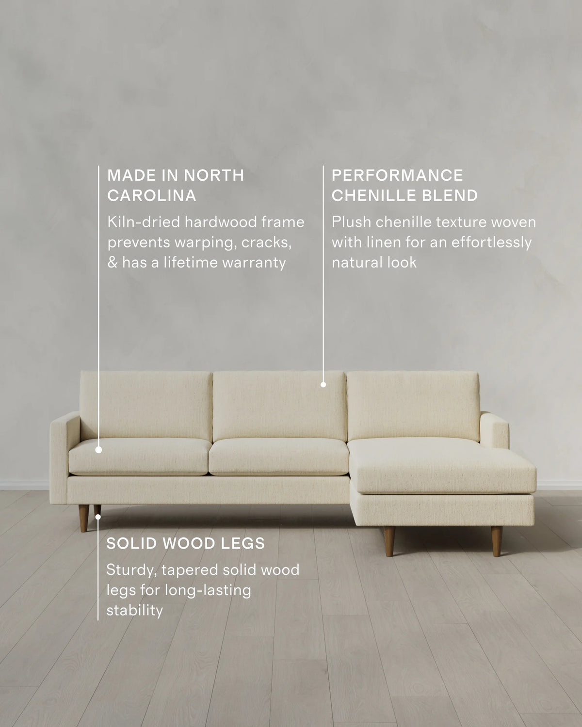 Atlas Midcentury Chaise Sectional in Performance Chenille Linen Blend - 106" Right Arm / Sorrell