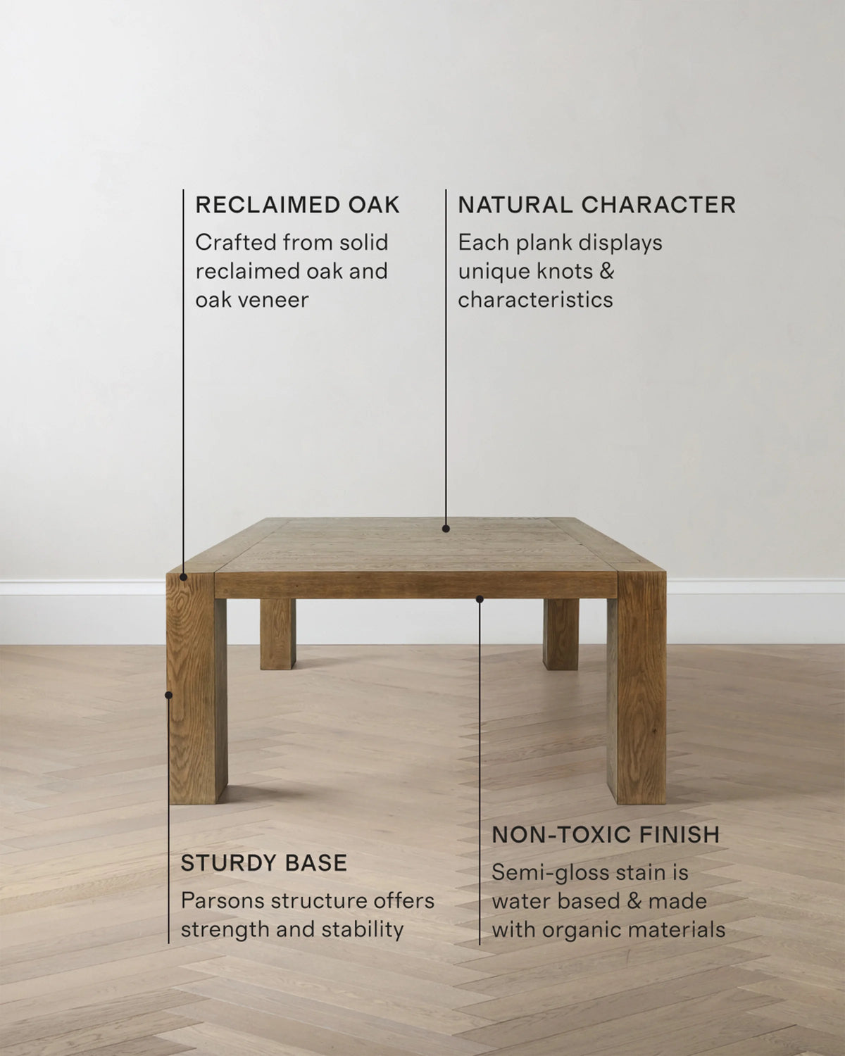 Reclaimed Oak Parsons Square Dining Table - One Size / Cafe Brown