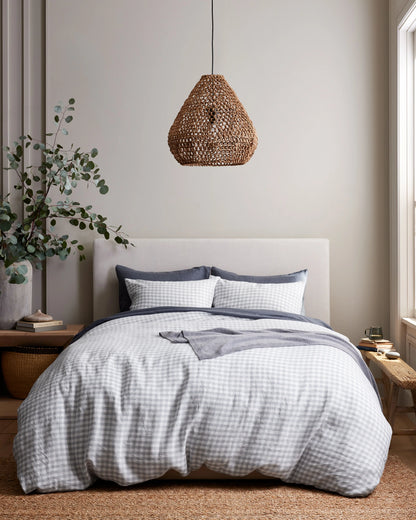 European Linen Gingham Duvet Cover - Twin / Blue Fog