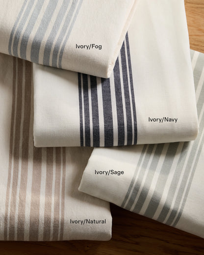 Coastal Stripe Linen Cotton Room Darkening Curtain - Single Panel - 48x84 / Ivory/Sage Green