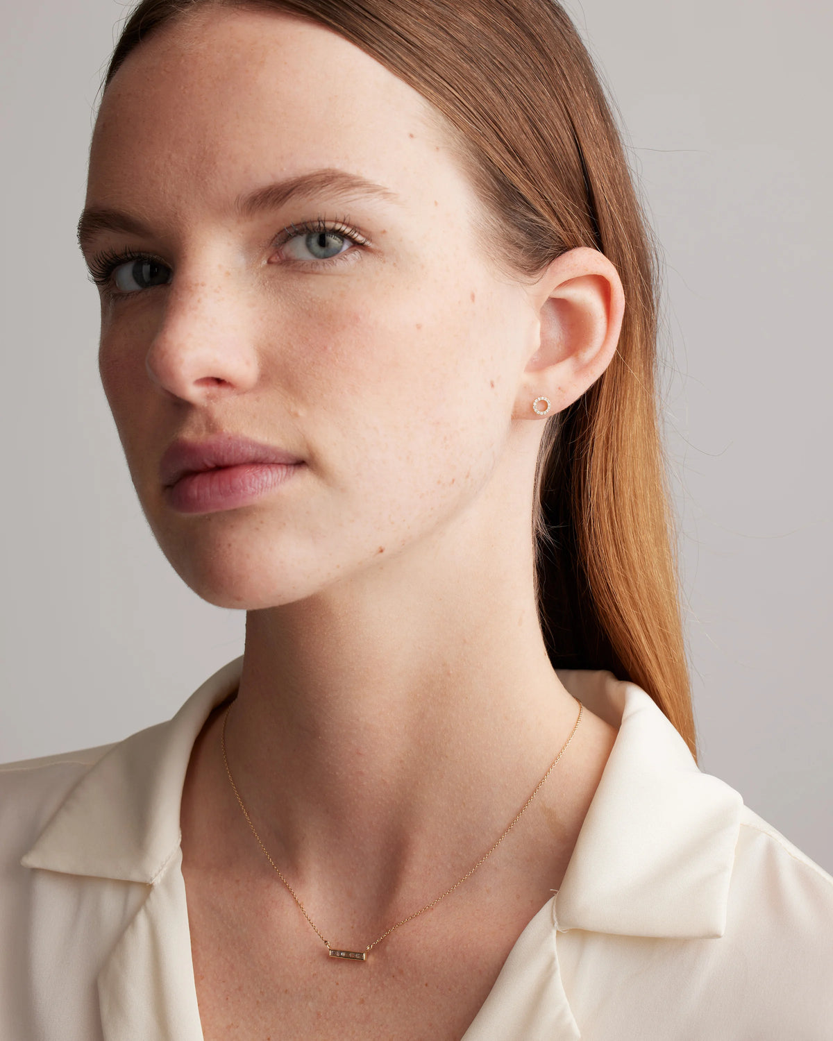 14K Diamond Pave Circle Studs - One Size / Yellow Gold