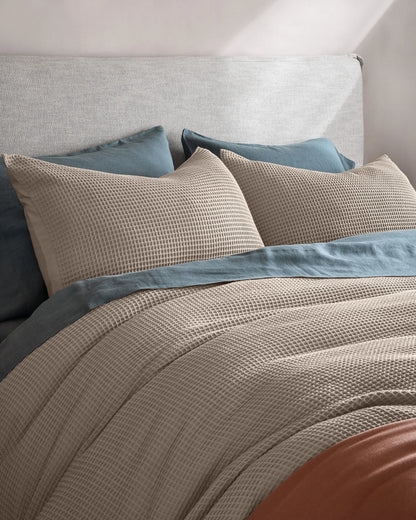 Organic Waffle Duvet Cover Set - Twin / White