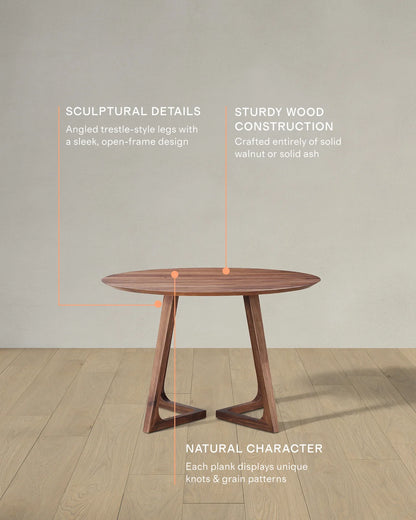 Solid Wood Midcentury Round Dining Table - One Size / Brown Walnut