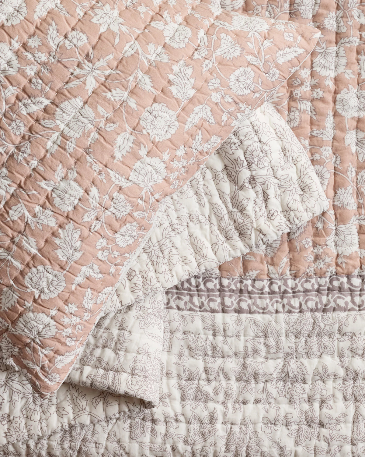 Organic Cotton Block Print Quilt Set - Twin / Green