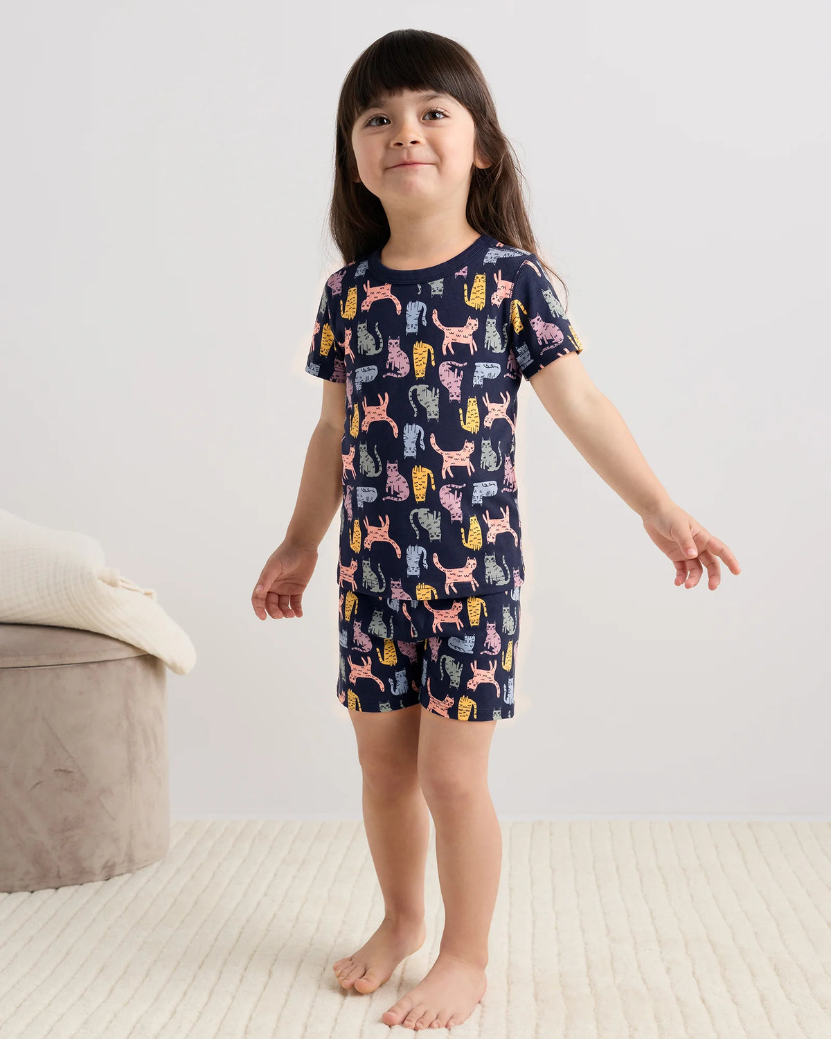 100% Organic Cotton Short Sleeve and Shorts Pajama Set - 2T / Navy Stripe