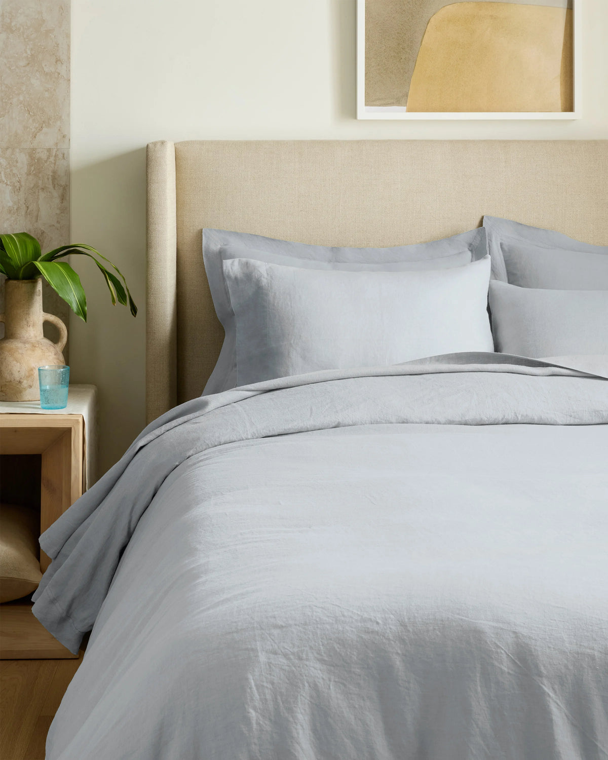 European Linen Double Flange Duvet Cover Set - Twin / Dusty Olive