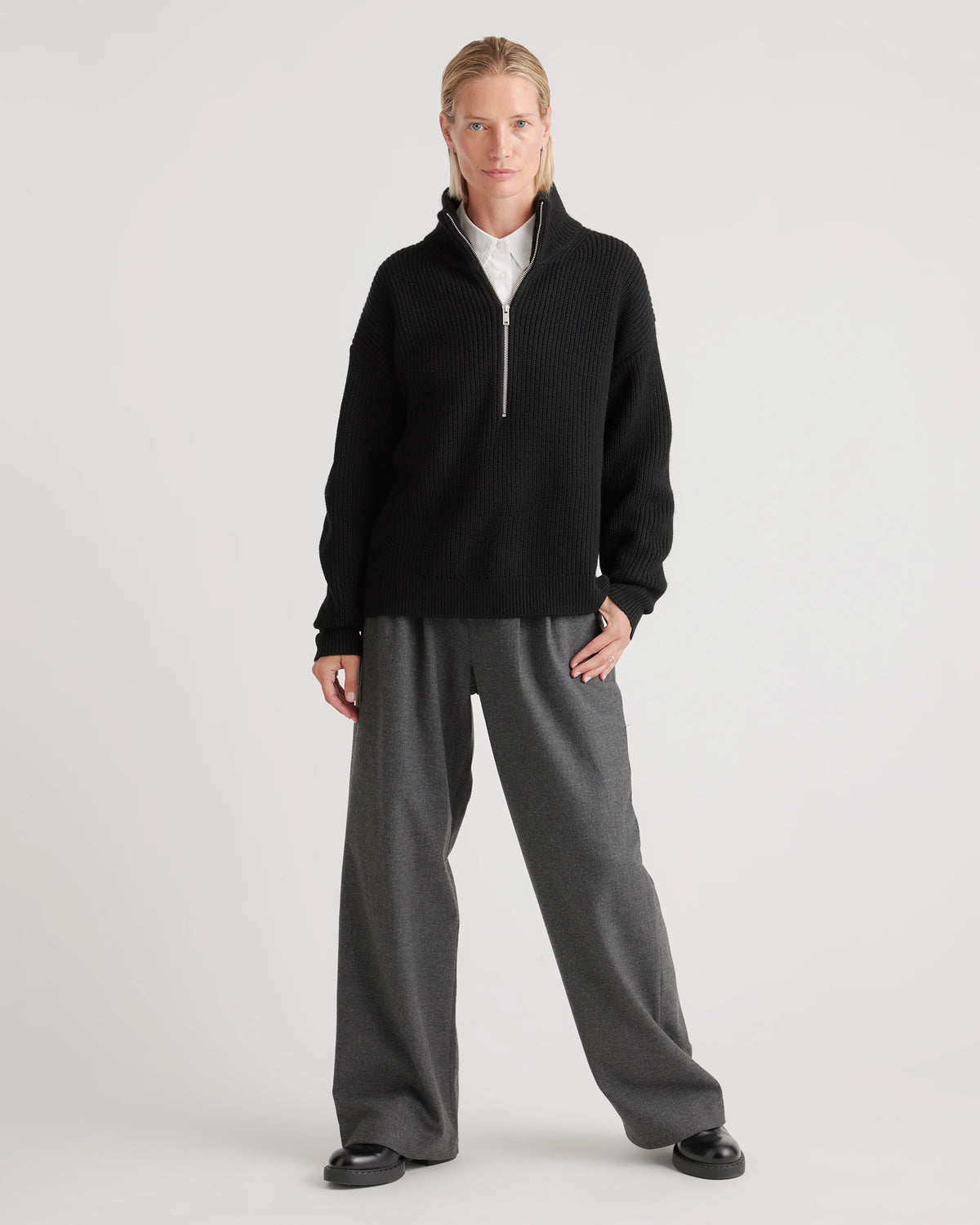 Australian Merino Wool Half Zip Sweater - XS / Heather Grey
