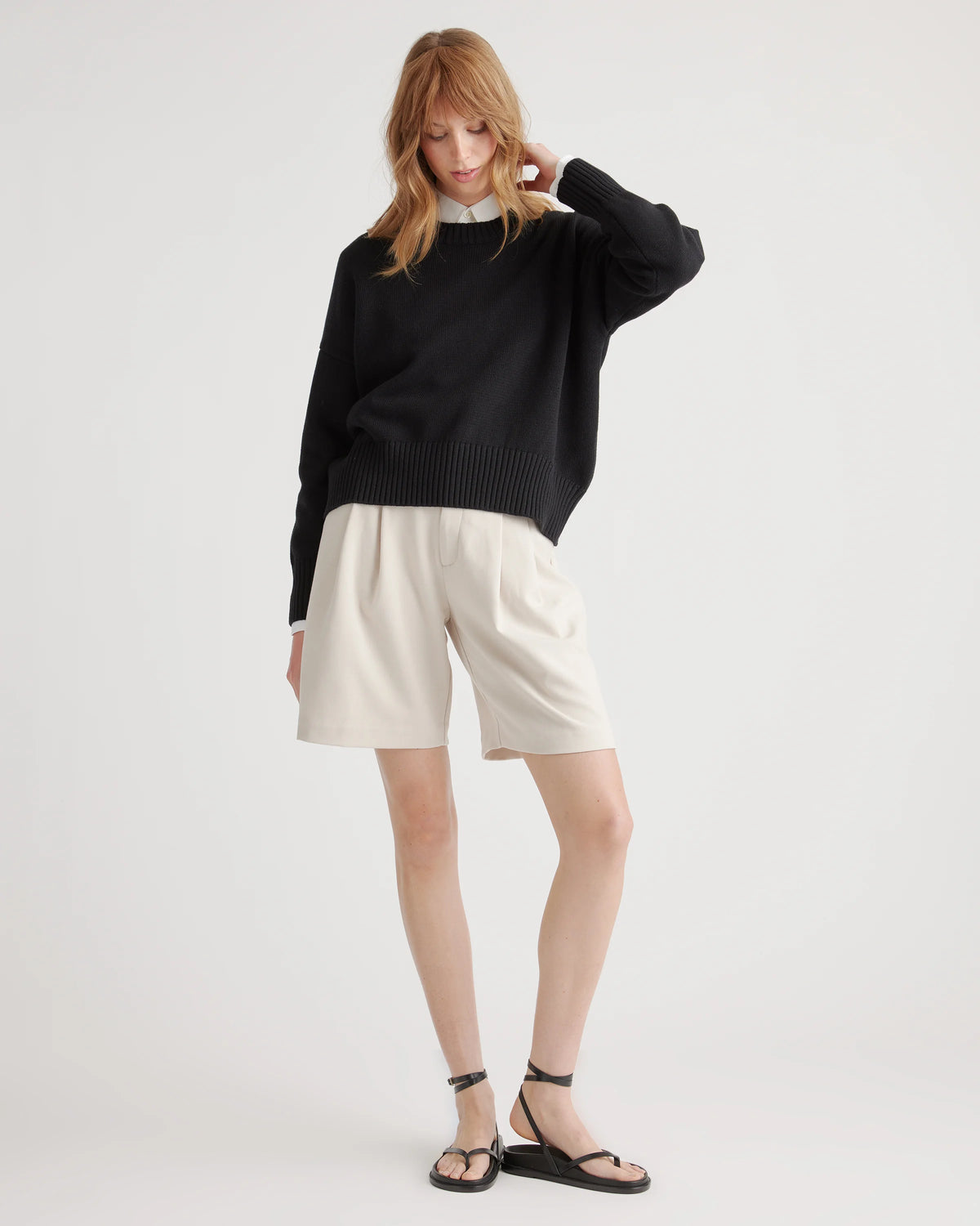 100% Organic Cotton Boyfriend Crew Sweater - XS / Speckled Beige