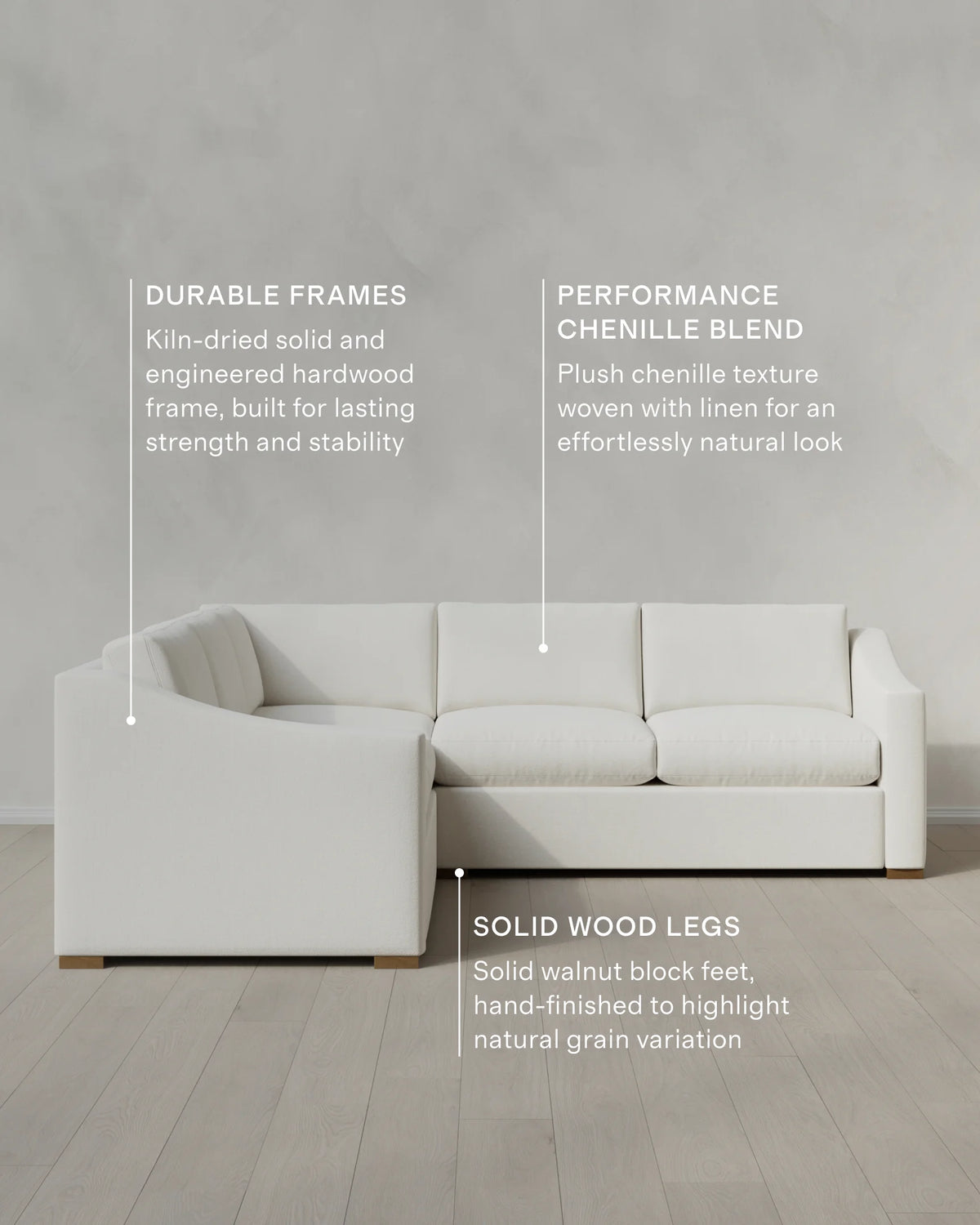 Hollis Slope Arm L Sectional in Performance Chenille Linen Blend - 110x110 / Snow