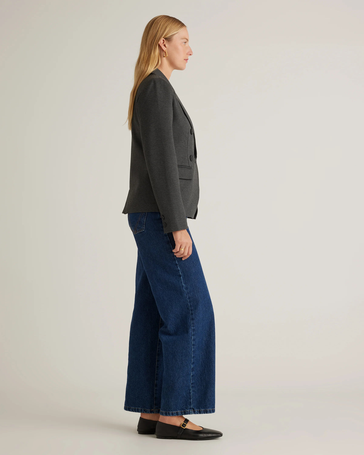 Ultra-Stretch Ponte Double-Breasted Blazer - XS / Charcoal