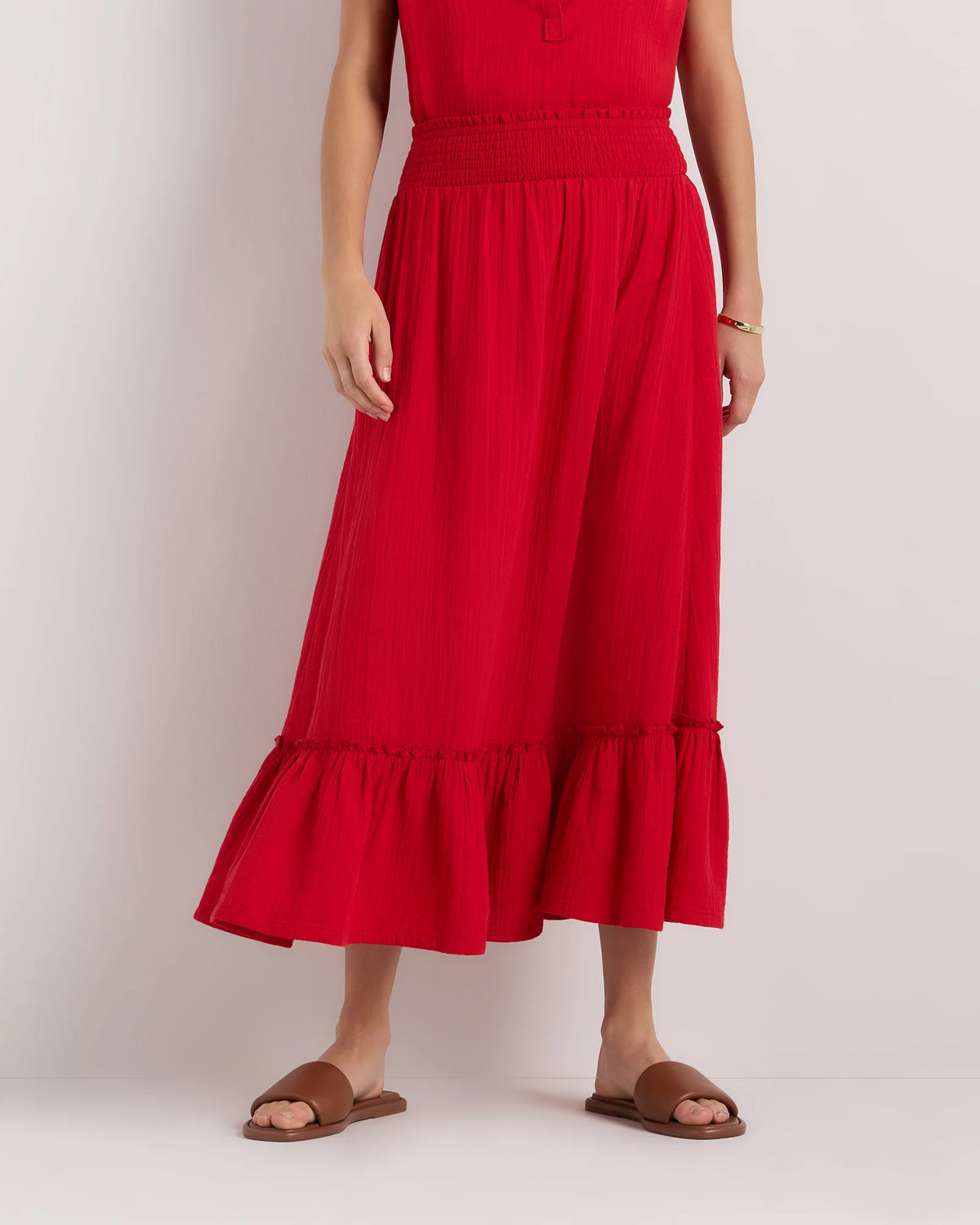 100% Organic Cotton Gauze Smocked Maxi Skirt - XS / Blue Gingham