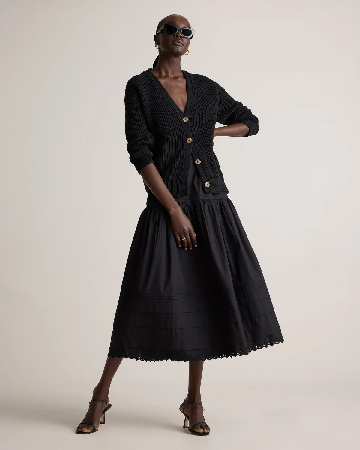 100% Organic Cotton Poplin Pintuck Maxi Skirt - XS / Black