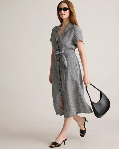 100% European Linen Button Front Dress - XS / Sky Blue Mariner Stripe