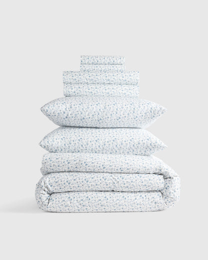 Organic Crisp Percale Floral Deluxe Bedding Bundle - Twin / Toffee Florette