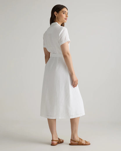 100% European Linen Button Front Dress - XS / Sky Blue Mariner Stripe