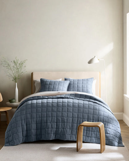 Organic Cotton Gauze Box Quilt Sham Set - Standard / Mineral