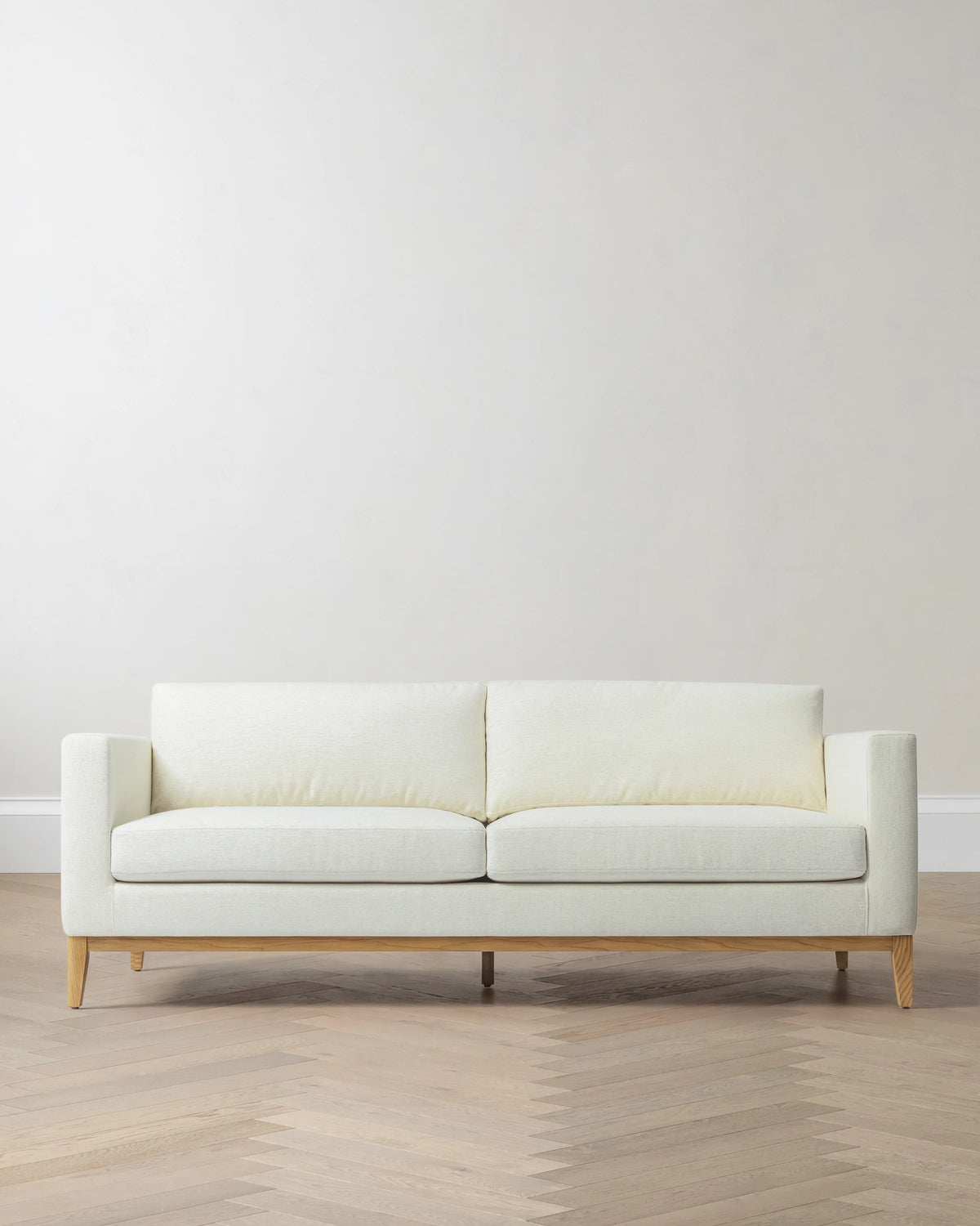 Performance Chenille Linen Blend Sofa with Solid Oak Base - 7ft / Snow