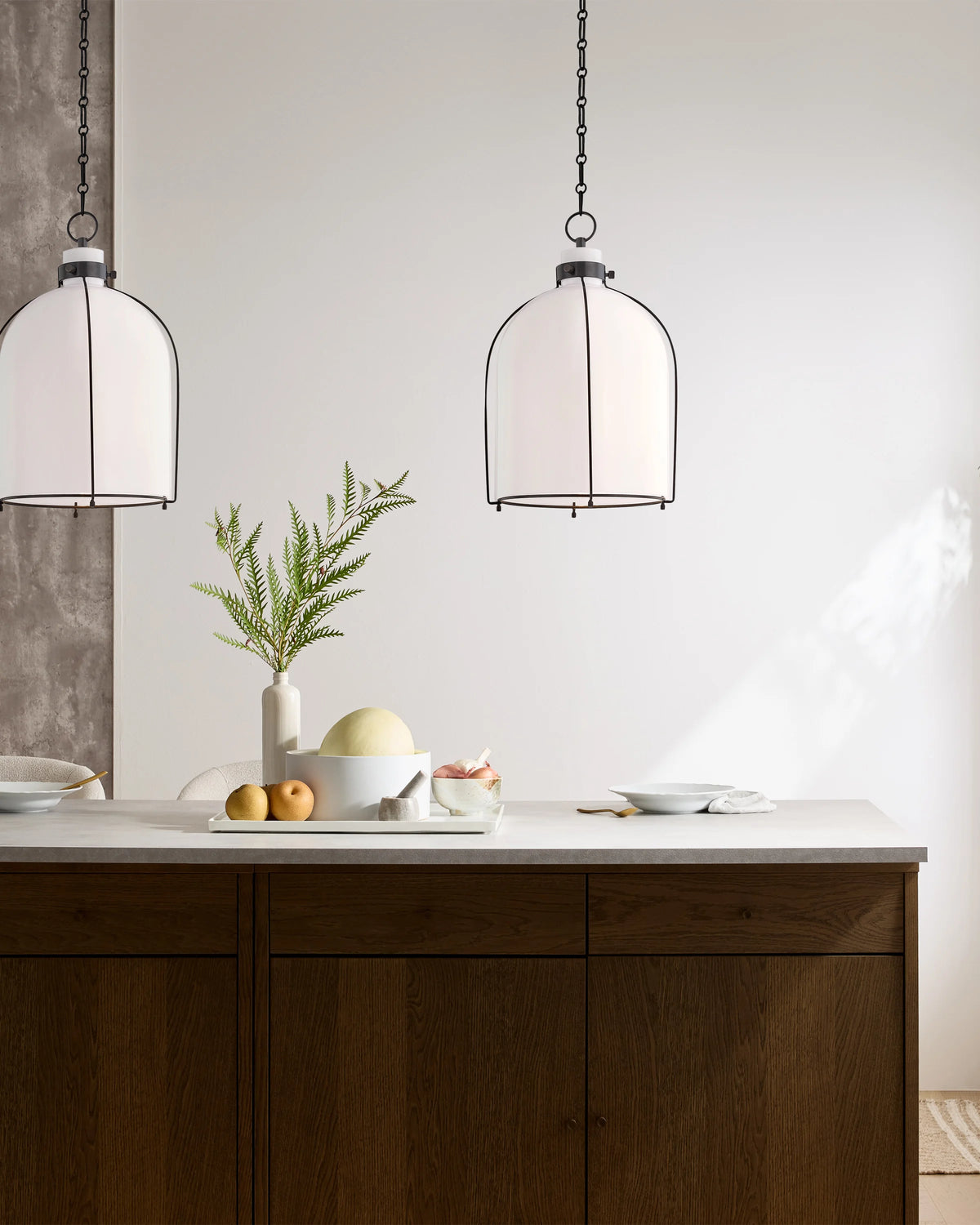 Iron and Opal Glass Bell Pendant Light - One Size / Brass