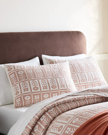 Organic Cotton Jacquard Floral Coverlet Set - Twin / Blue Fog