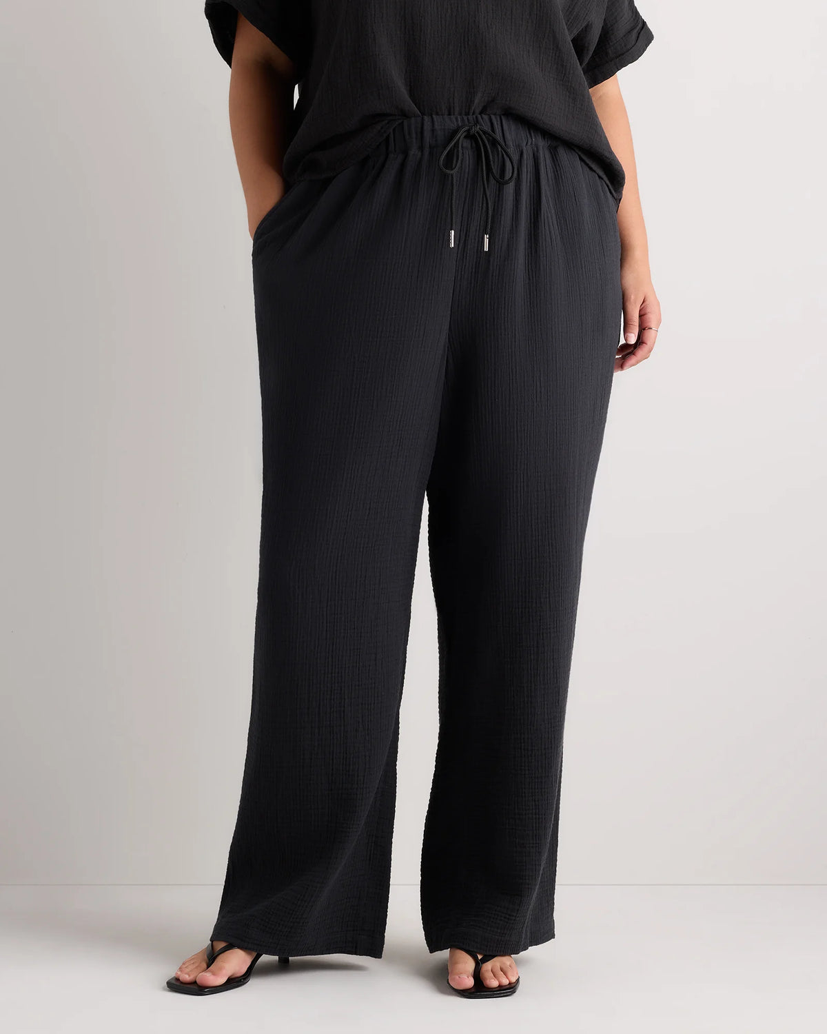 100% Organic Cotton Gauze Straight Leg Pants - 1X / Indigo Blue