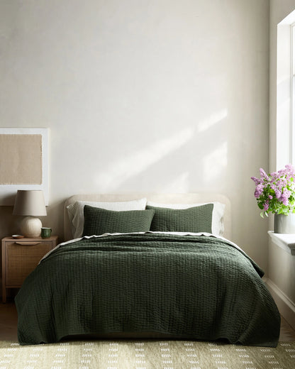 European Linen Cotton Stitch Sham Set - Standard / Stone