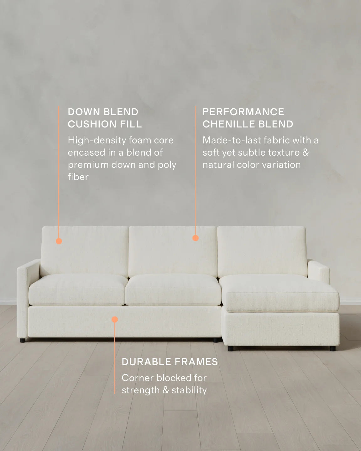 Brennan Performance Chenille Linen Blend Chaise Sectional - Right Arm / Snow