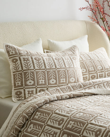 Organic Cotton Jacquard Floral Sham Set - Standard / Blue Fog