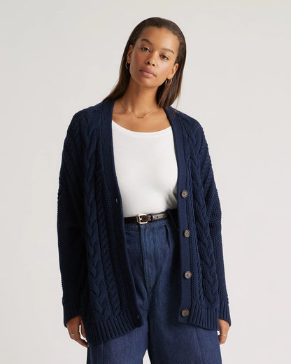 100% Organic Cotton Oversized Cable Cardigan - XS / Heather Brown