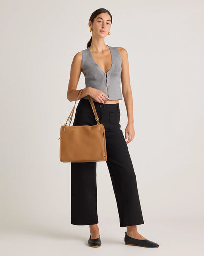 Italian Leather Medium Convertible Satchel - One Size / Black