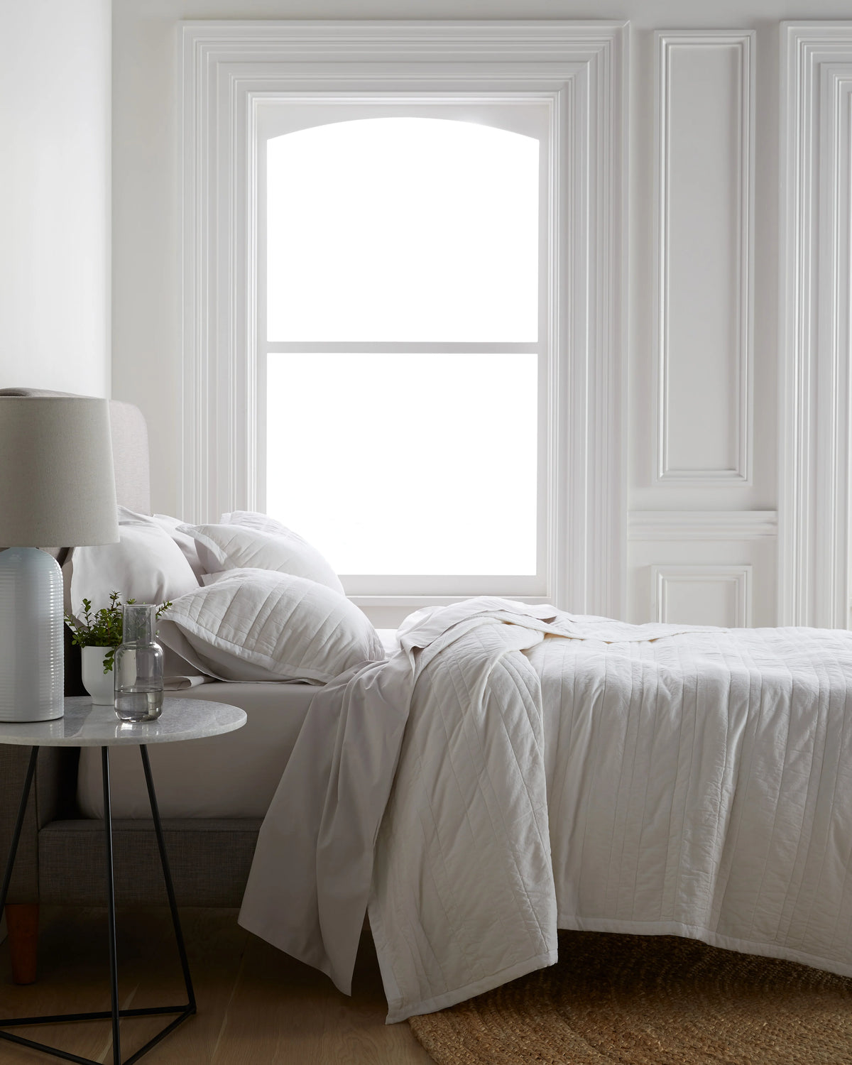 Organic Cotton Stripe Stitch Quilt Set - Twin / White