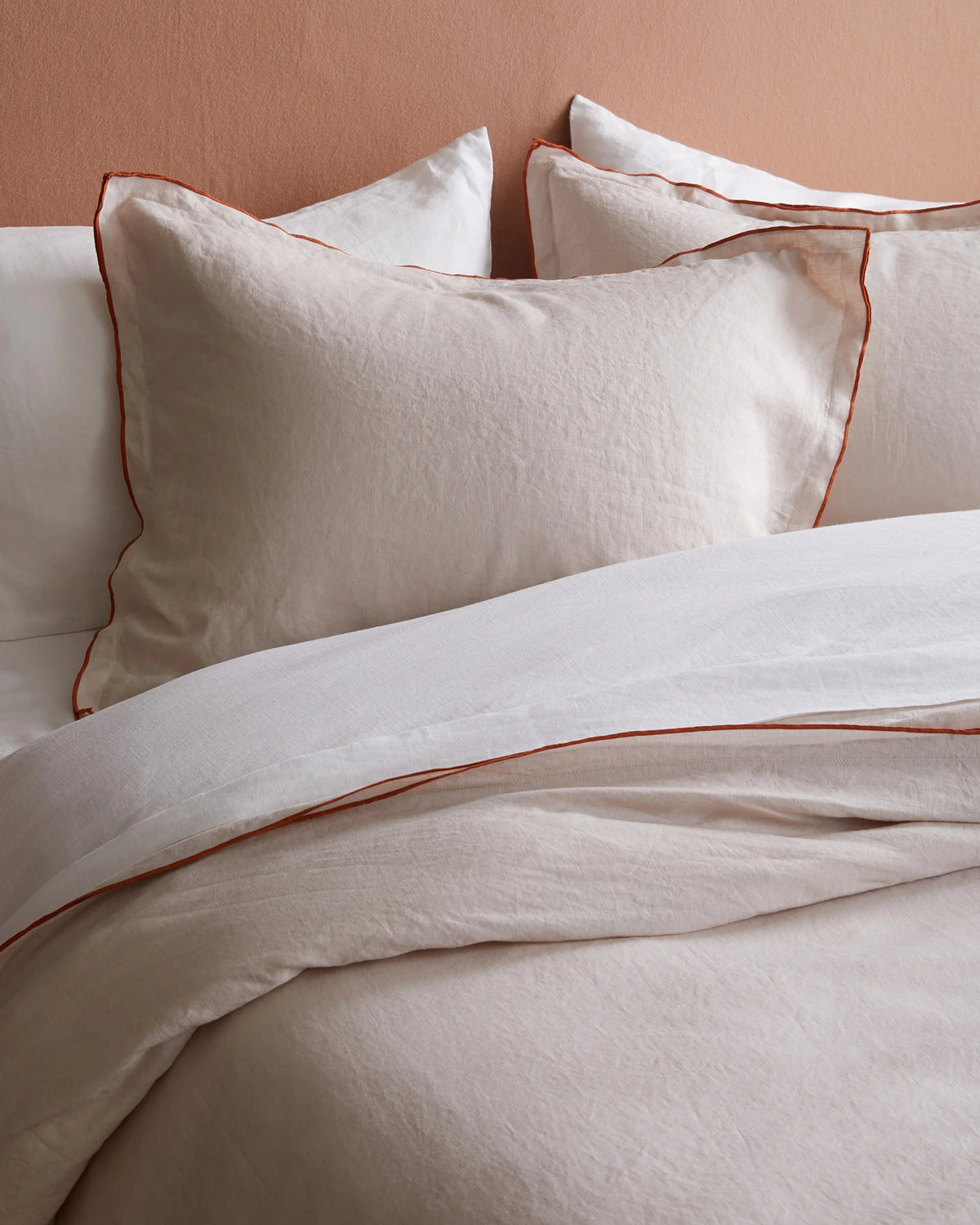 European Linen Double Embroidered Edge Sham Set - Standard / White with Black Embroidery