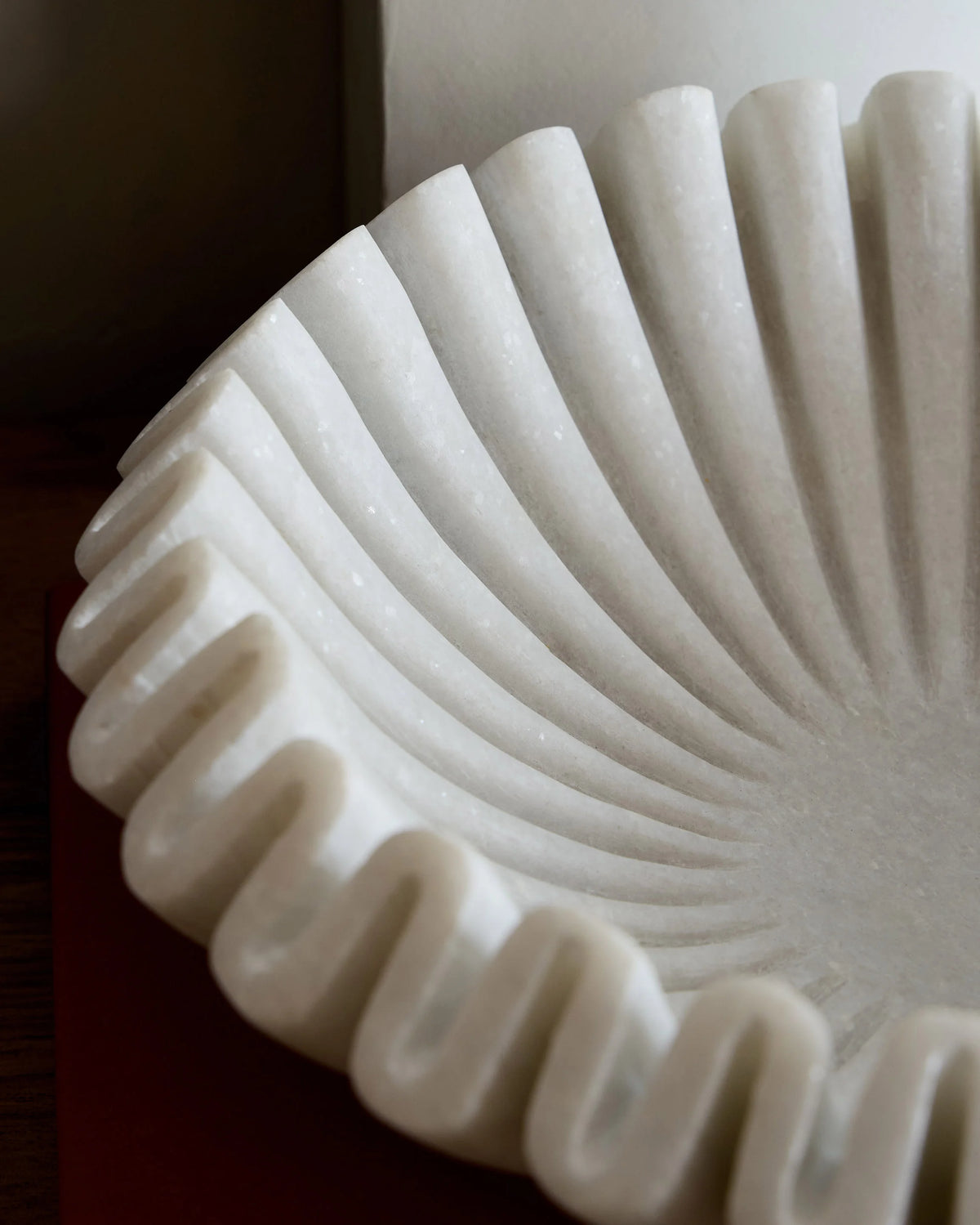 Handcrafted Fluted Marble Decorative Bowl - Large / White