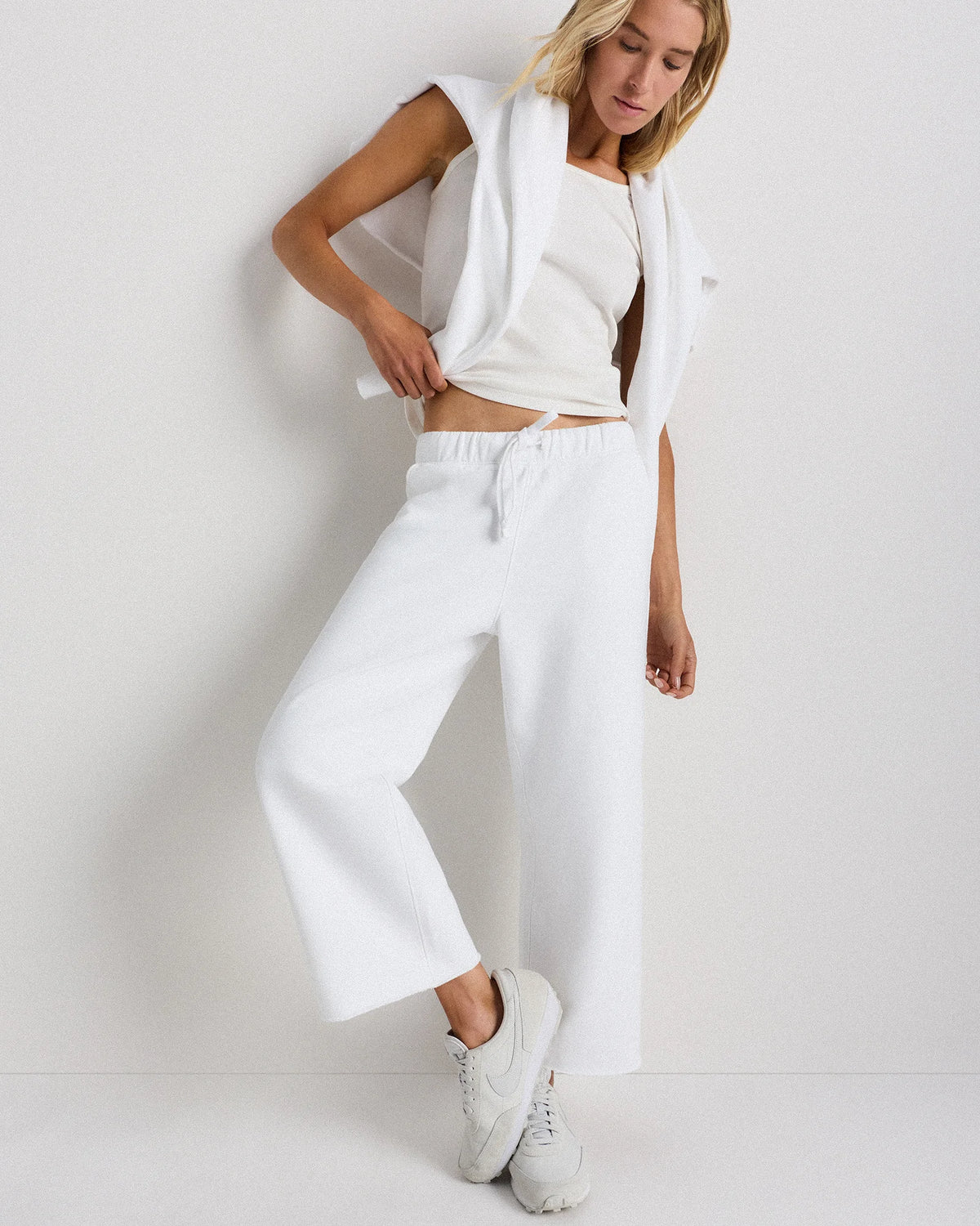 Organic French Terry Cropped Wide Leg Pants - XS / Ruby Red